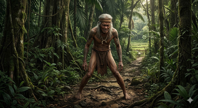 Pak Iyu berjalan kesakitan menuju ladang