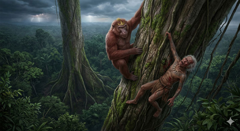 Raja kera mengangkat Pak Iyu ke puncak pohon Sengkurai