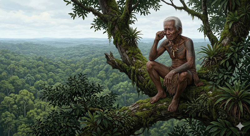 Pak Iyu menangis sendirian di puncak pohon Sengkurai